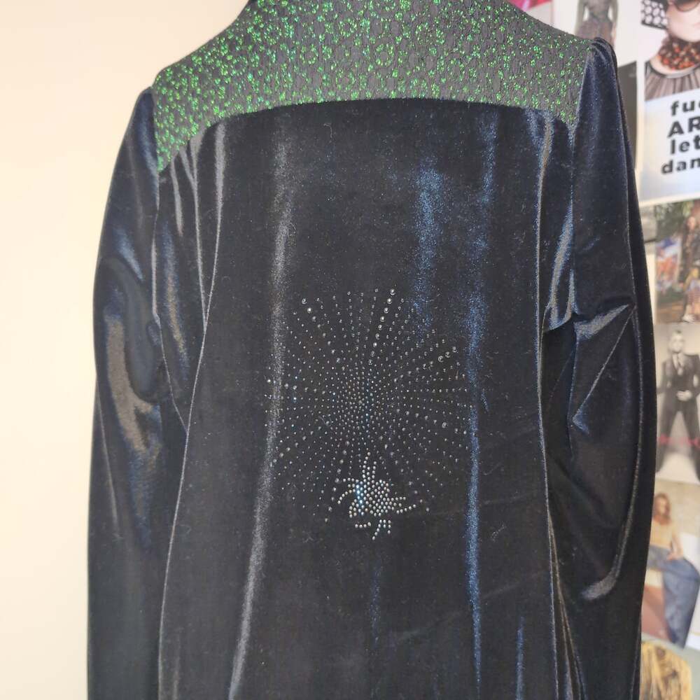 Velvet Studded Rhinestone Zip Front Gothic Jacket - Picture 3 of 5